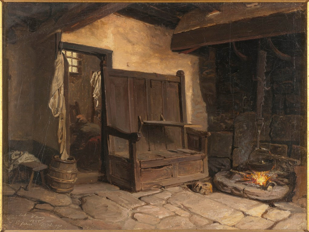 A Cottage Interior. Study, vintage artwork by Josef Wilhelm Wallander, 12x8" (A4) Poster