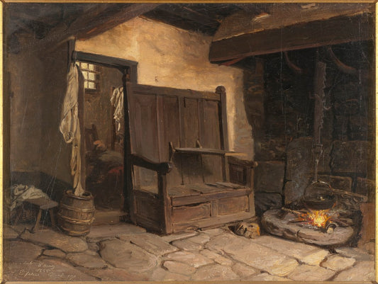 A Cottage Interior. Study, vintage artwork by Josef Wilhelm Wallander, 12x8" (A4) Poster