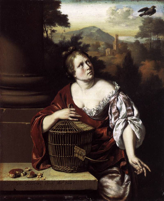 The Escaped Bird, vintage artwork by Willem van Mieris, 12x8" (A4) Poster