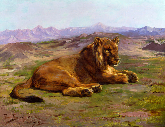 Couching Lion, vintage artwork by Rosa Bonheur, A3 (16x12") Poster Print