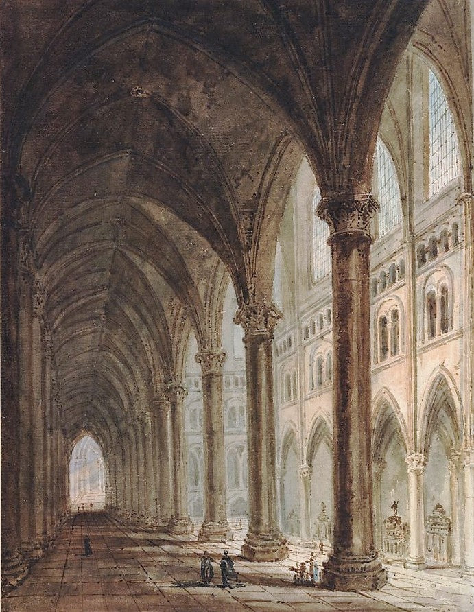 Laon Cathedral, vintage artwork by Thomas Girtin, 12x8" (A4) Poster