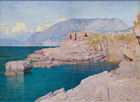 Ruins at sea, vintage artwork by Edward Okuń, 12x8" (A4) Poster