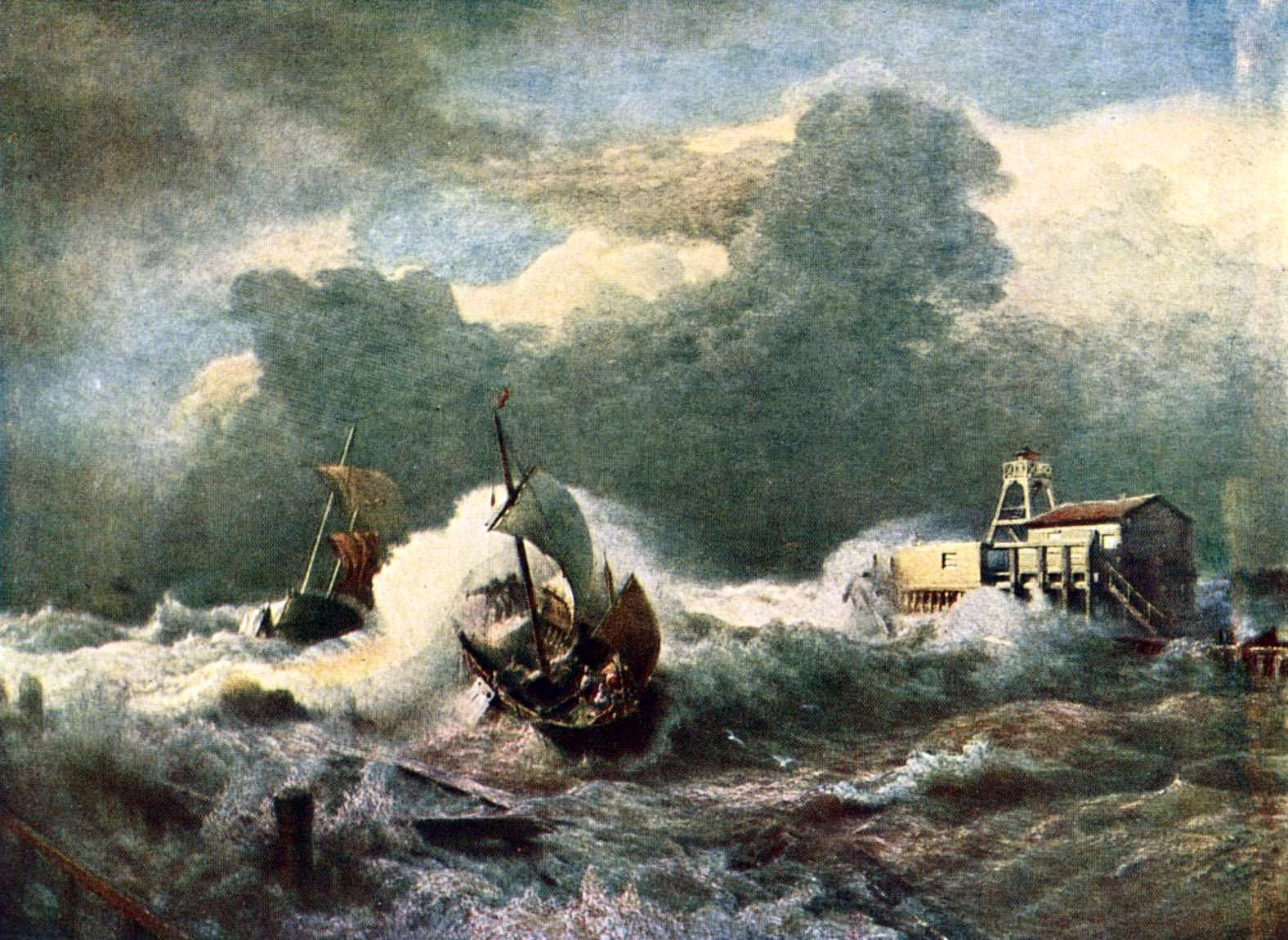 Lighthouse at Ostend, vintage artwork by Andreas Achenbach, A3 (16x12") Poster Print