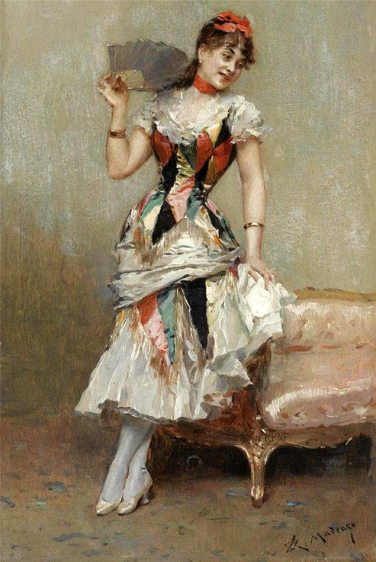 Aline with a Fan, vintage artwork by Raimundo de Madrazo y Garreta, 12x8" (A4) Poster