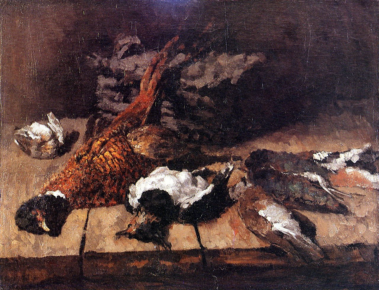 Pheasant, small birds and basket, vintage artwork by Carl Eduard Schuch, 12x8" (A4) Poster