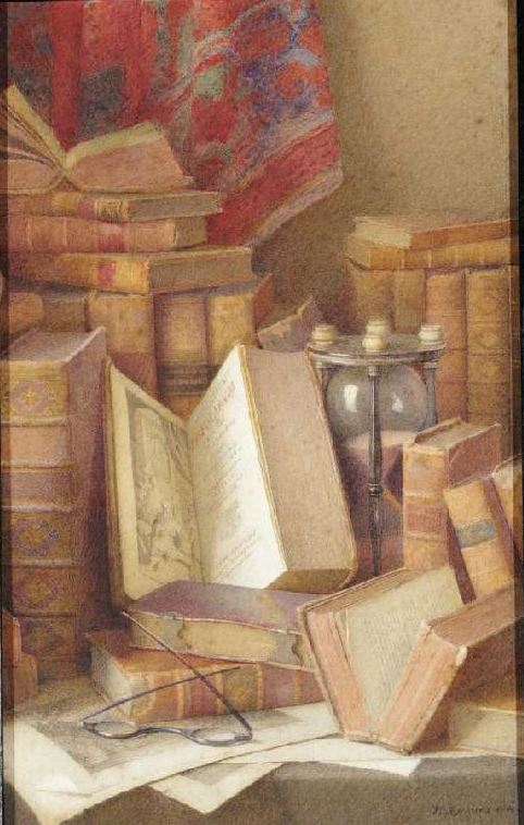 Old Books, vintage artwork by Frederick R. Spencer, A3 (16x12") Poster Print