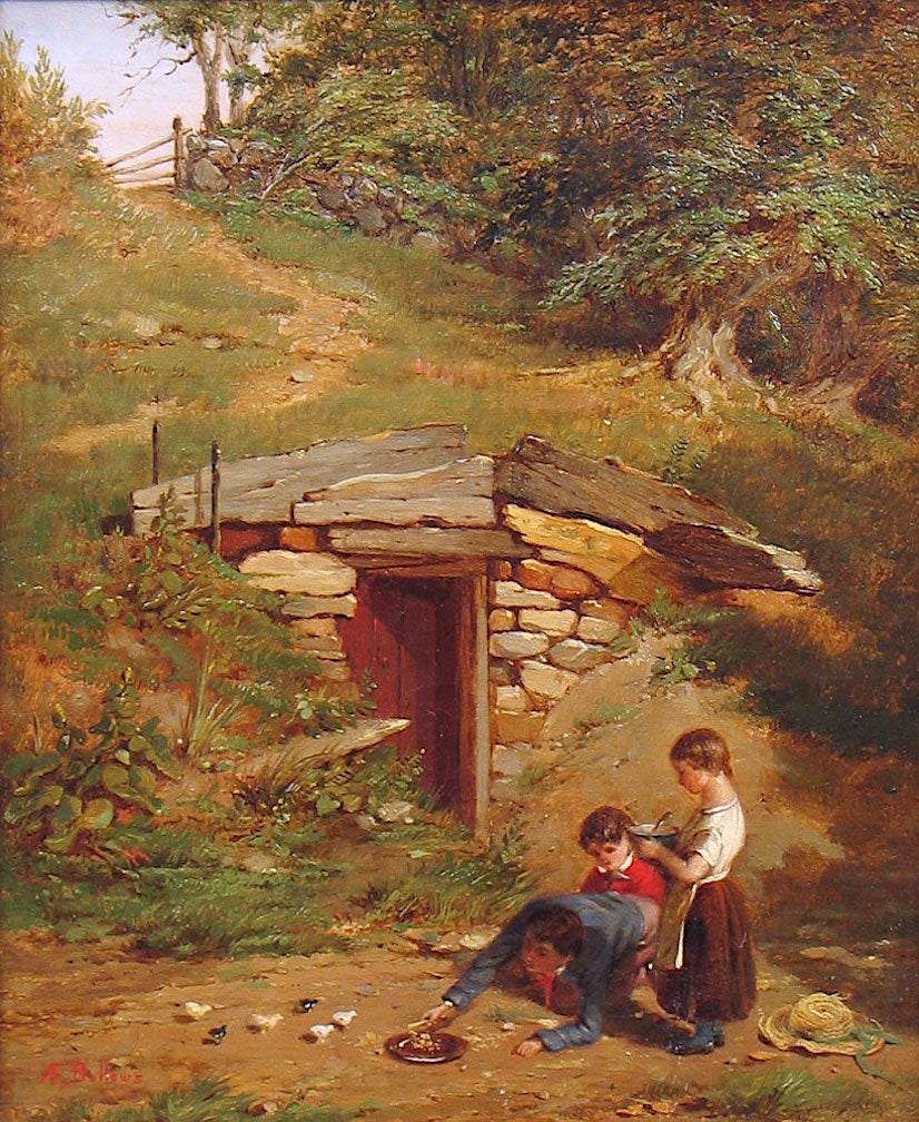 Feeding Chicks, vintage artwork by Albert Fitch Bellows, 12x8" (A4) Poster