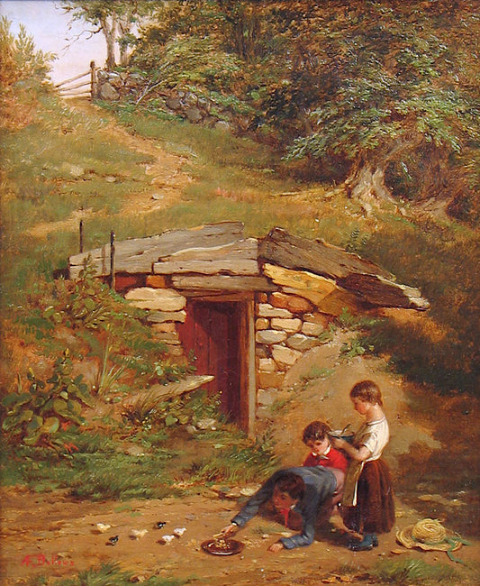 Feeding Chicks, vintage artwork by Albert Fitch Bellows, 12x8" (A4) Poster