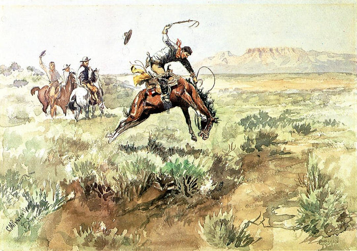 Bronco Busting by Charles Marion Russell,A3(16x12