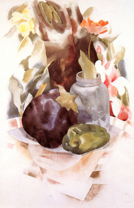 Eggplant and Green Pepper, vintage artwork by Charles Demuth, 12x8" (A4) Poster