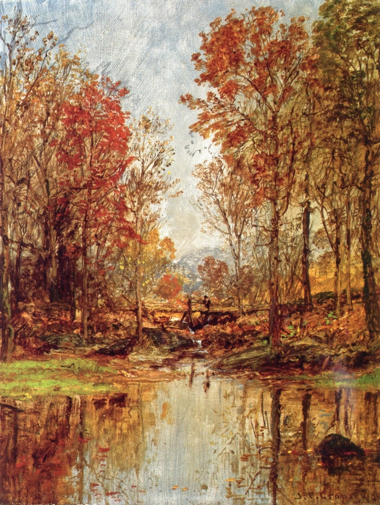 Autumn Landscape with Bridge, vintage artwork by Jasper Francis Cropsey, 12x8" (A4) Poster