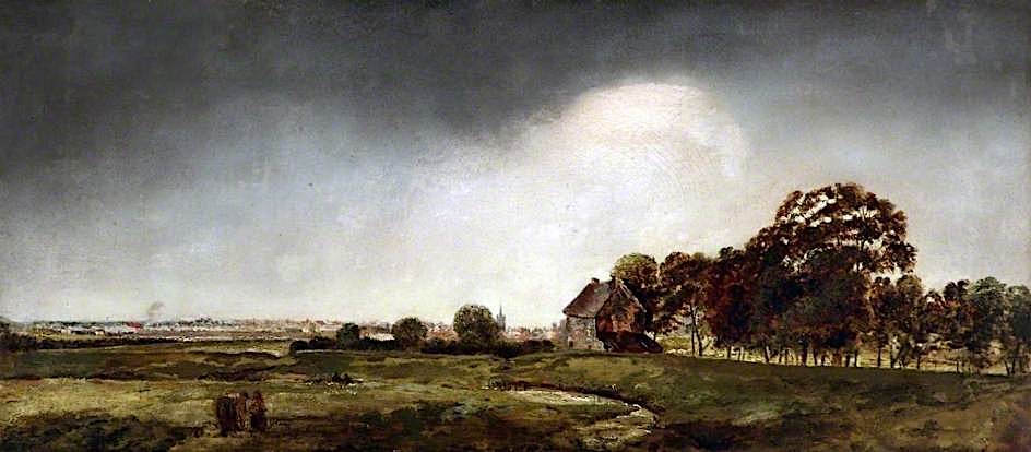 Landscape with a Distant Town, vintage artwork by Robert Tonge, 12x8" (A4) Poster