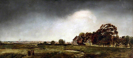 Landscape with a Distant Town, vintage artwork by Robert Tonge, 12x8" (A4) Poster