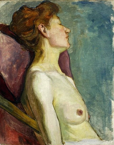 Semi-nude woman sitting, vintage artwork by Wladyslaw Slewinski, 12x8" (A4) Poster