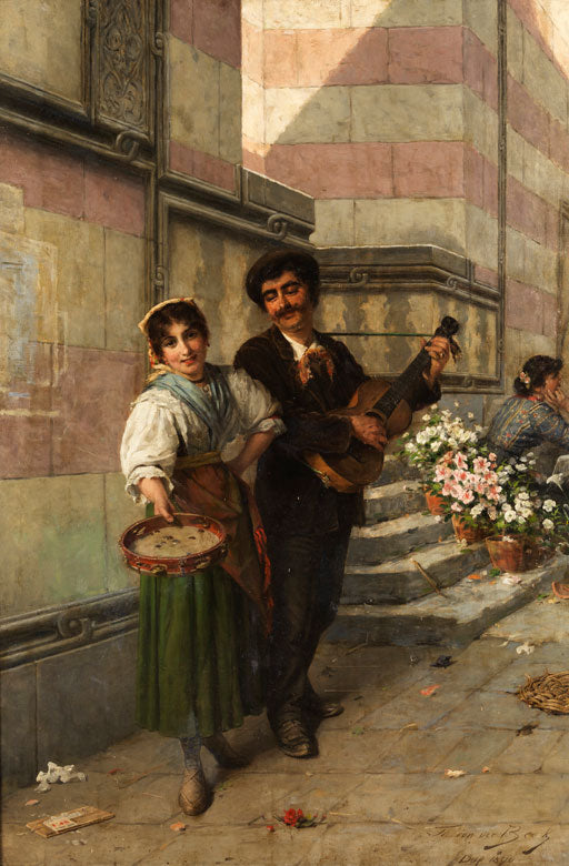 Street Musicians, vintage artwork by Theodor van der Beek, 12x8" (A4) Poster