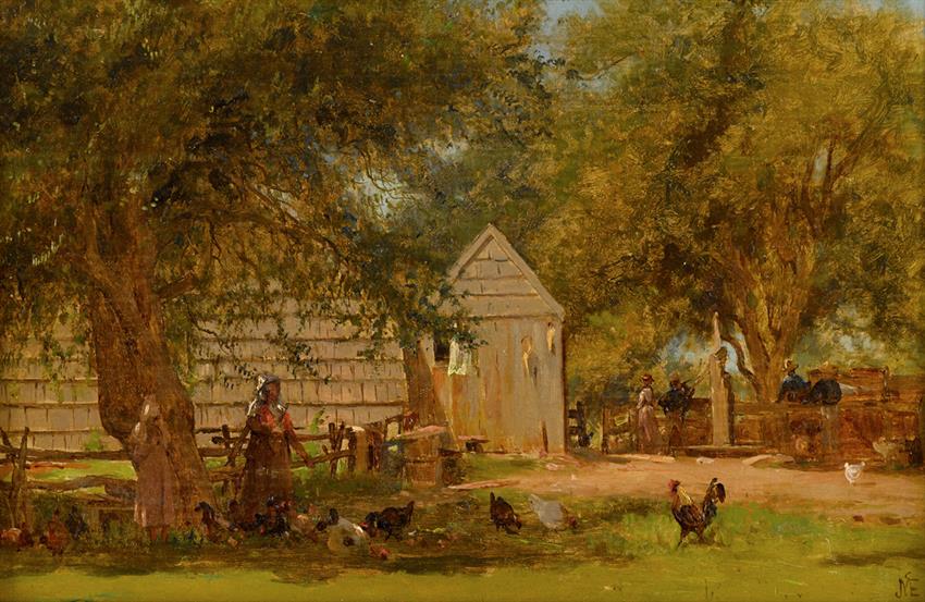 The Farmyard, Upstate New York, vintage artwork by Jervis McEntee, 12x8" (A4) Poster