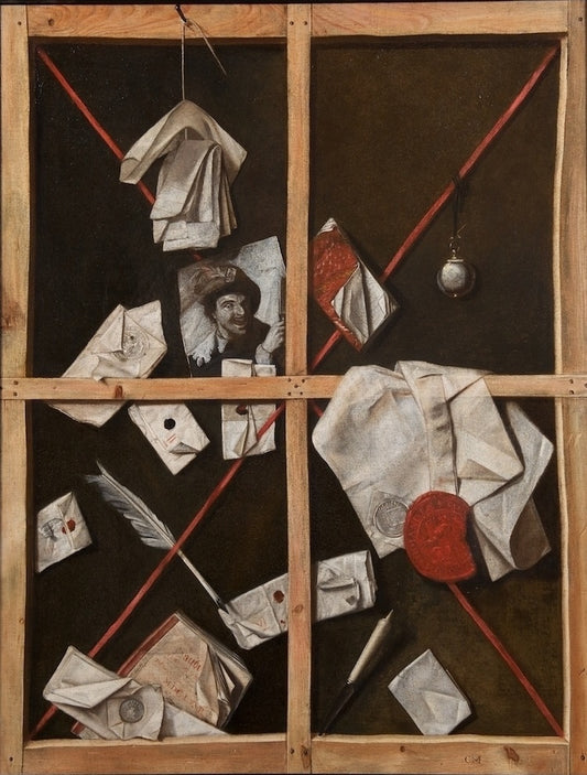 Still life, trompe-d'oeil, vintage artwork by Cornelis van der Meulen, 12x8" (A4) Poster