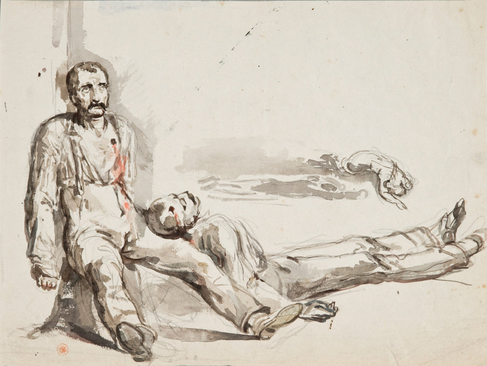 Deux hommes blesses, vintage artwork by Nicolas-Toussaint Charlet, A3 (16x12") Poster Print