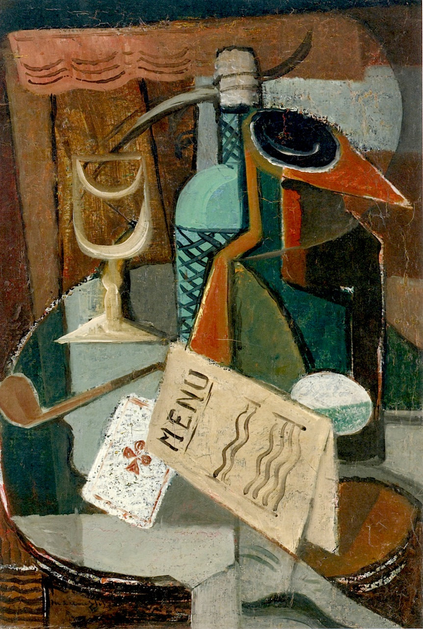 Still Life with Menu and Seltzer Bottle, vintage artwork by Louis Marcoussis, 12x8" (A4) Poster
