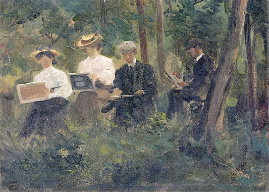 Open Air Art Class, vintage artwork by Pierre Adolphe Valette, 12x8" (A4) Poster