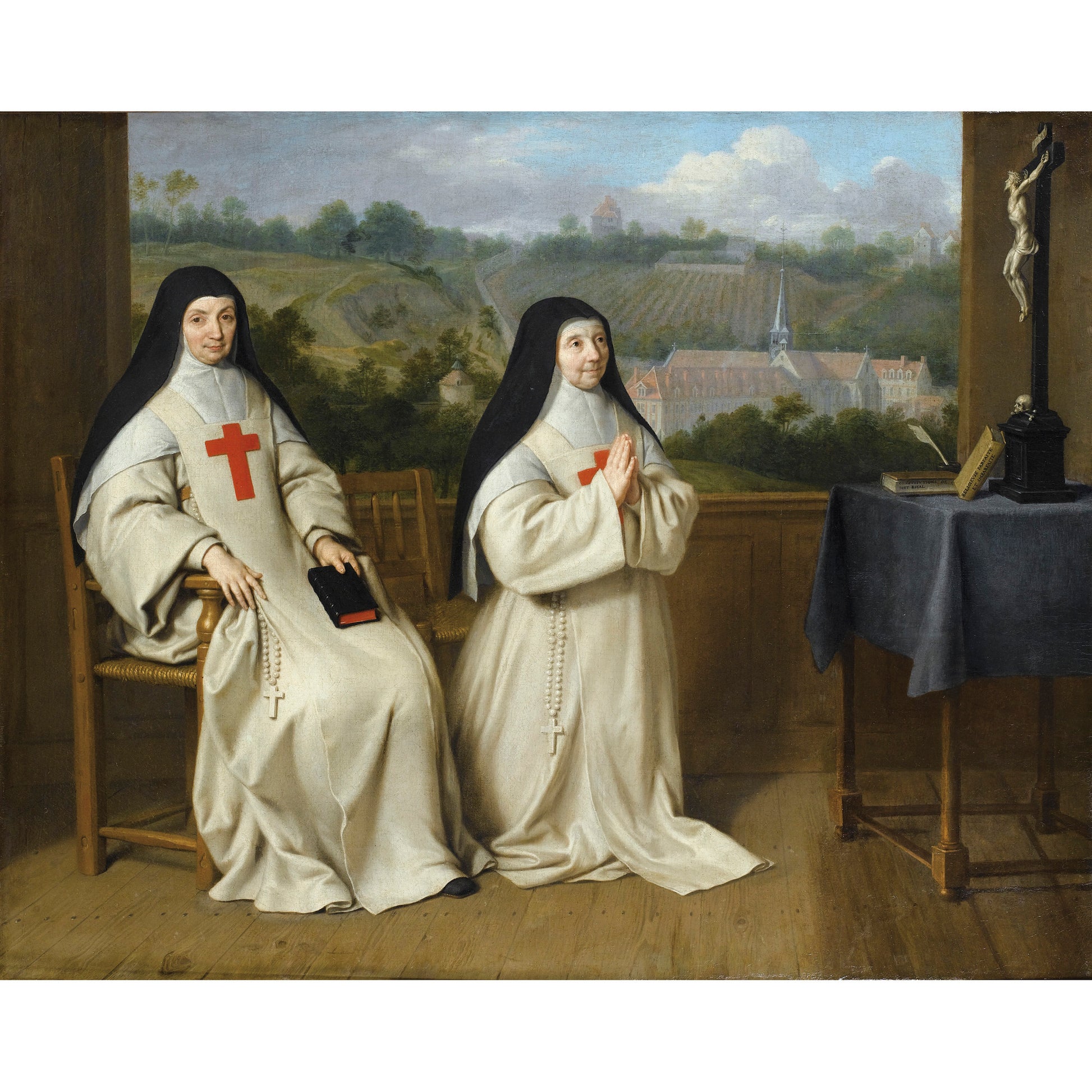 Angèlique Arnauld, abbess of Port Royal des Champs, with her sister Jeanne, vintage artwork by Philippe de Champaigne, 12x8" (A4) Poster
