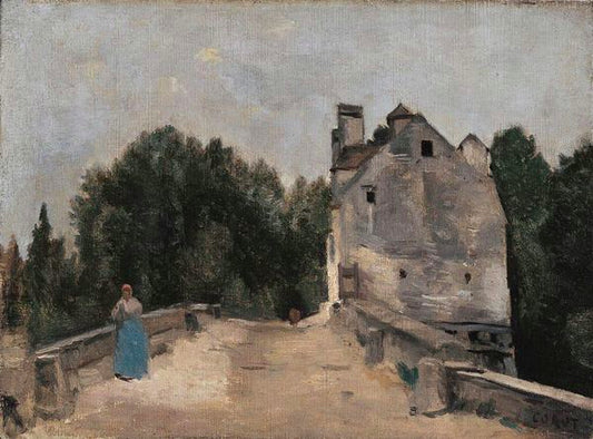 Bridge and Mill at Mantes, vintage artwork by Jean-Baptiste-Camille Corot, A3 (16x12") Poster Print