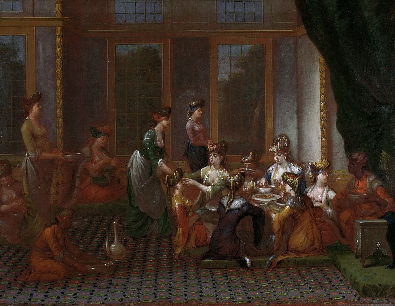 Meal of a Turkish Noblewomen, vintage artwork by Jean Baptiste Vanmour, 12x8" (A4) Poster