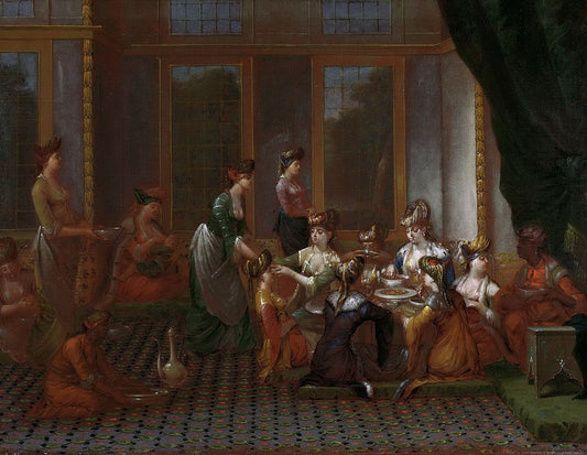 Meal of a Turkish Noblewomen, vintage artwork by Jean Baptiste Vanmour, 12x8" (A4) Poster