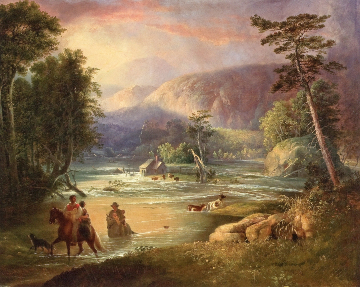 Family Abandoning Home in Flood, vintage artwork by Alvan Fisher, 12x8" (A4) Poster