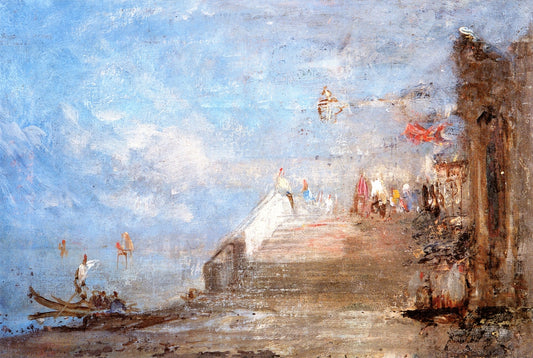 Venise, quai de Esclavons, vintage artwork by Felix-Francois-Georges-Philbert Ziem, 12x8" (A4) Poster