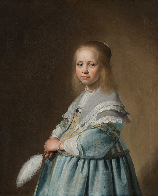Portrait of a Girl in a Blue Dress, vintage artwork by Jan Cornelisz. Verspronck, 12x8" (A4) Poster