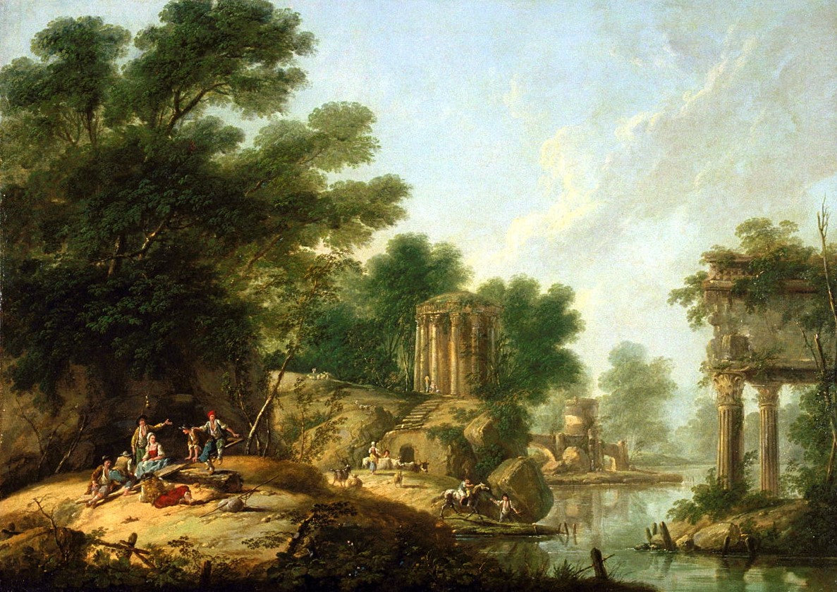 Les Ruines, vintage artwork by Jean Pillement, 12x8" (A4) Poster