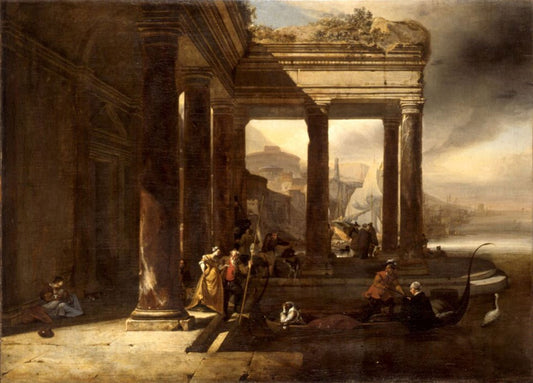 Scene at the Port, vintage artwork by Jan Baptist Weenix, 12x8" (A4) Poster