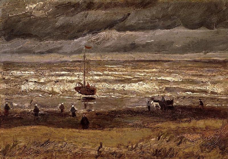 Beach at Scheveningen in Stormy Weather, vintage artwork by Vincent van Gogh, 12x8" (A4) Poster