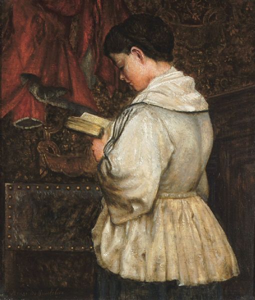 Reading girl, vintage artwork by Henri de Braekeleer, 12x8" (A4) Poster
