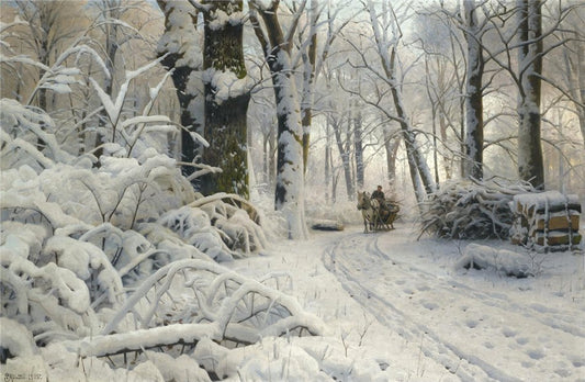 Forest in Winter, vintage artwork by Peder Mork Mønsted, 12x8" (A4) Poster