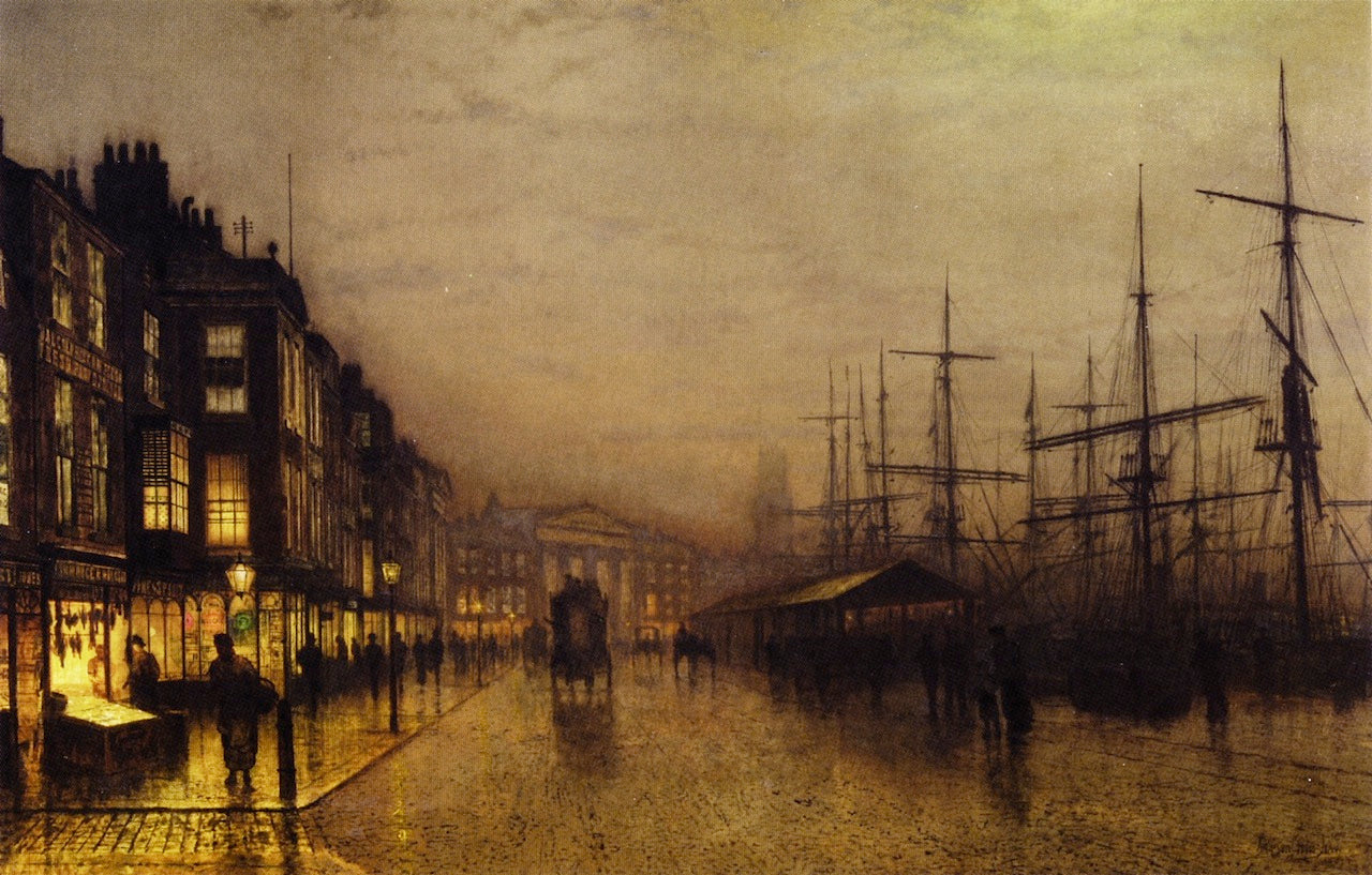 Glasgow Docks by  Moonlight, vintage artwork by John Atkinson Grimshaw, 12x8" (A4) Poster