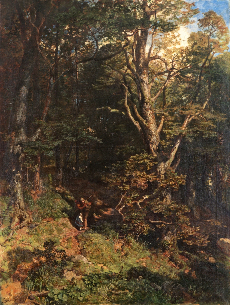 Embrace in the Forest, vintage artwork by Emil Jacob Schindler, 12x8" (A4) Poster