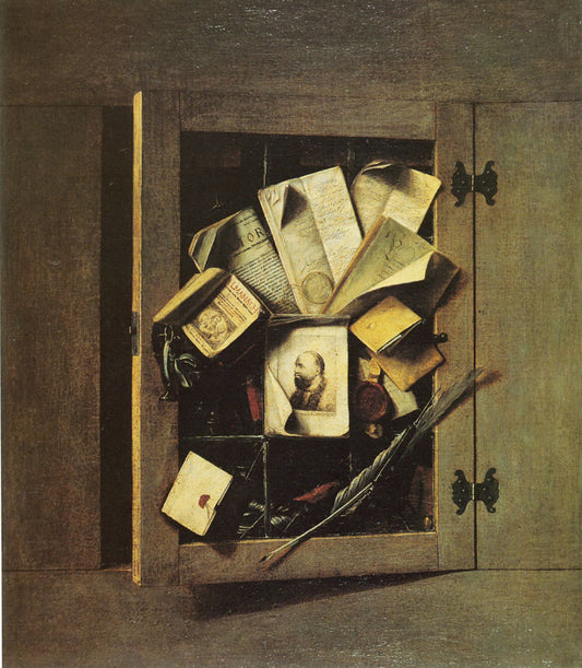 An Open Cupboard Door, vintage artwork by Cornelis Norbertus Gysbrechts, 12x8" (A4) Poster