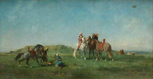 Chasse au faucon en Algerie (Falconry in Algeria), vintage artwork by Eugène Fromentin, A3 (16x12") Poster Print
