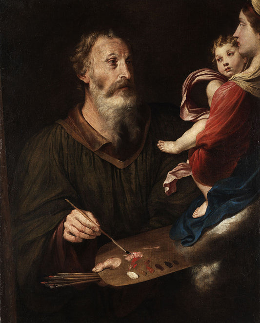 St Luke Painting the Virgin, vintage artwork by Simone Cantarini, 12x8" (A4) Poster