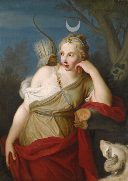 Diana, goddess of the hunt, leaning against a tree, vintage artwork by Pietro Antonio Rotari, 12x8" (A4) Poster