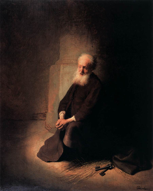 Apostle Peter Kneeling in Prison, vintage artwork by Rembrandt van Rijn, 12x8" (A4) Poster