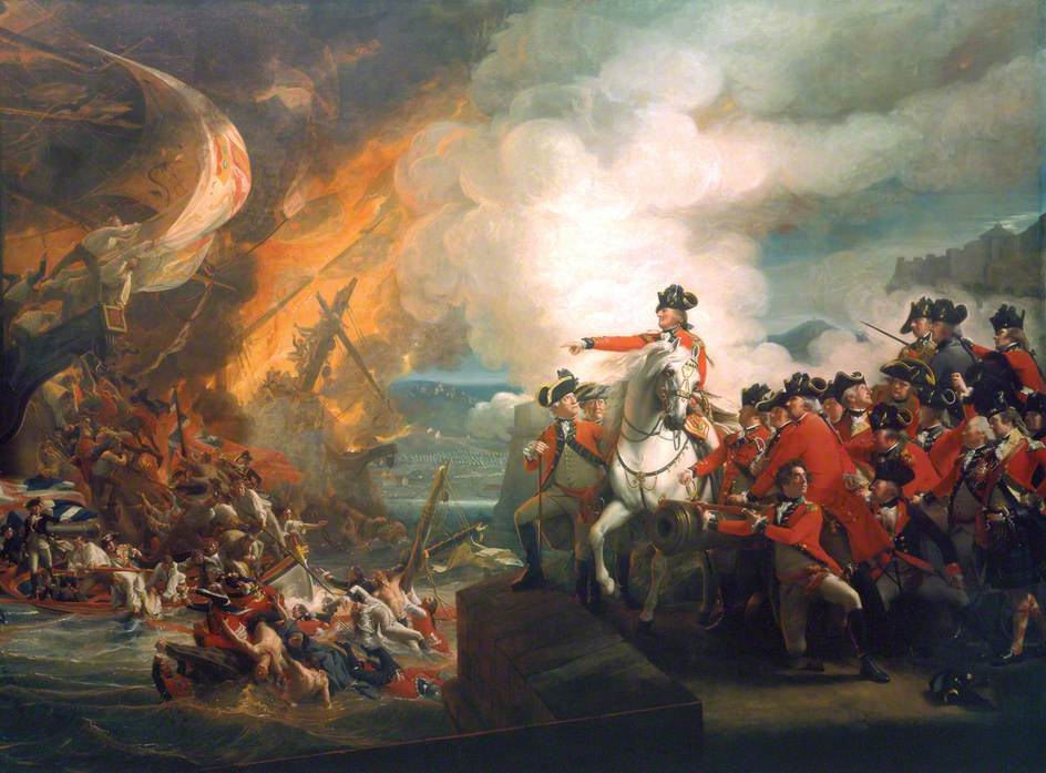 Defeat of the Floating Batteries at Gibraltar, September 1782 (The Siege of Gibraltar), vintage artwork by John Singleton Copley, 12x8" (A4) Poster