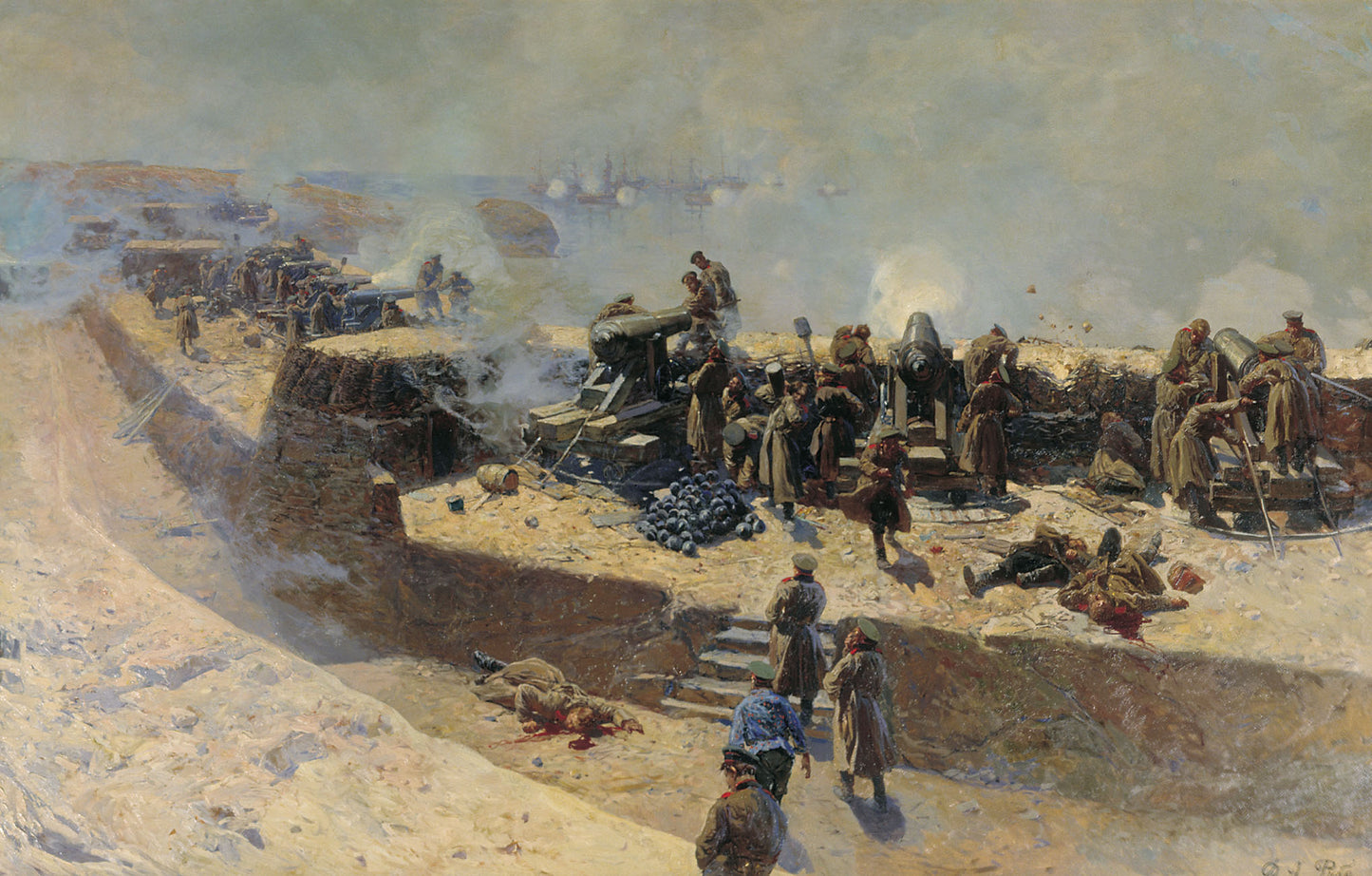Attack of the English-French Fleet on Sevastopol, vintage artwork by Franc Alekseevich Rubo, 12x8" (A4) Poster