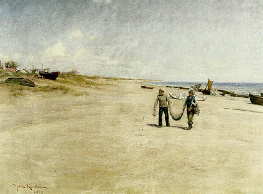 The Beach in Skagen, vintage artwork by Johan Krouthen, 12x8" (A4) Poster