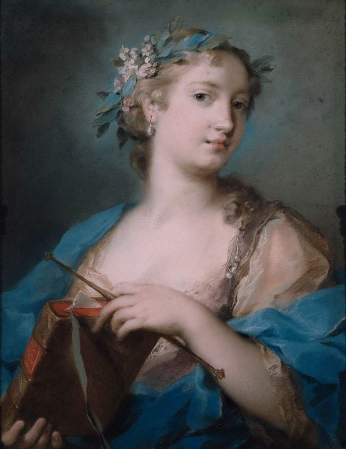 Portrait of a Woman Wearing a Laurel Wreath, vintage artwork by Rosalba Carriera, 12x8