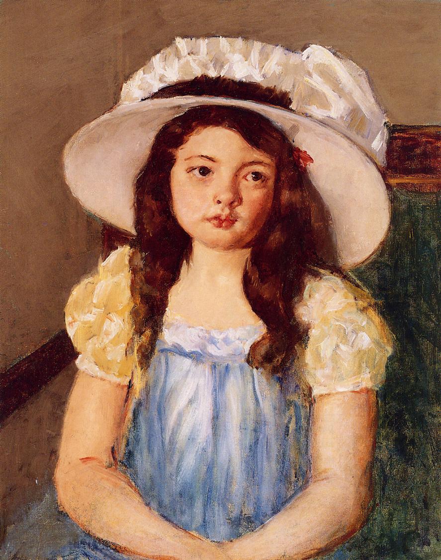 Francoise Wearing a Big White Hat, vintage artwork by Mary Cassatt, 12x8" (A4) Poster