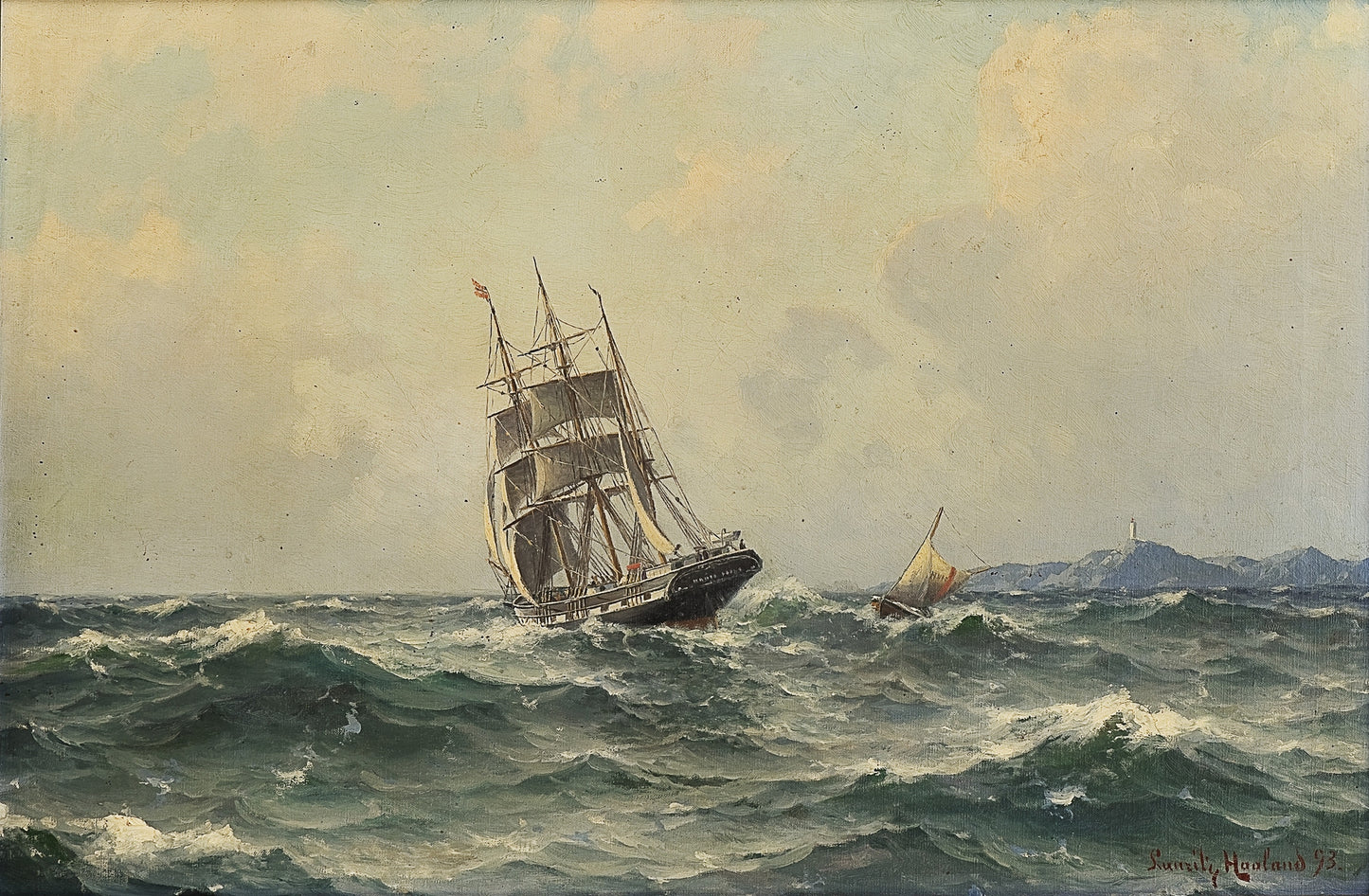 Sailing ship and pilot boat by Lauritz Haaland,A3(16x12")Poster