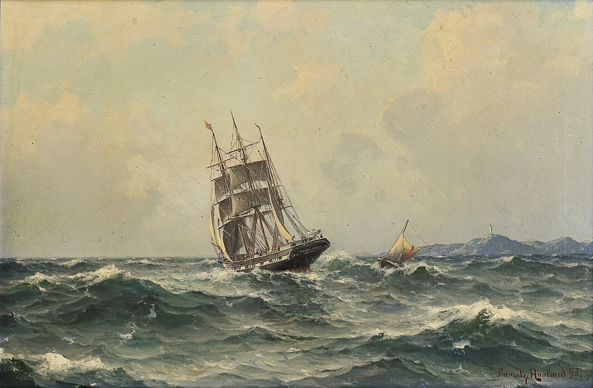 Sailing ship and pilot boat by Lauritz Haaland,A3(16x12")Poster